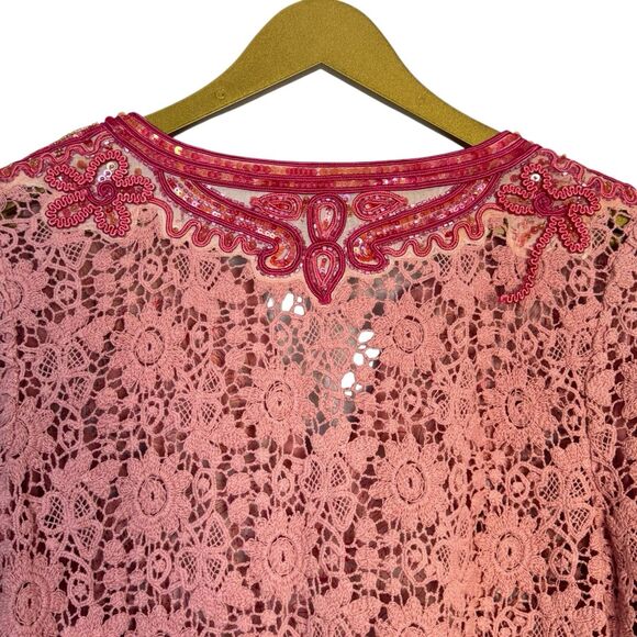 Calypso St. Barth Floral Crochet Tunic Top Size S Embroidered Sequins Tasseled - Picture 10 of 16